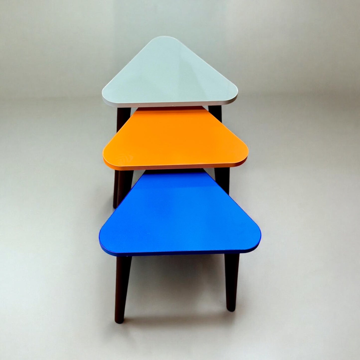 Set of 3 Triangular Wooden Nesting Coffee End Table 1705