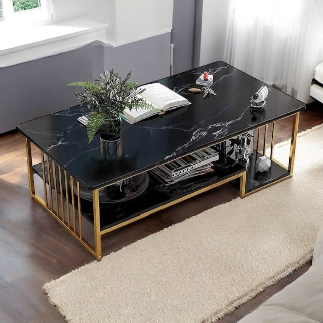 Luxury Two Layer Living Room Table with Gold Metal Frame 1101