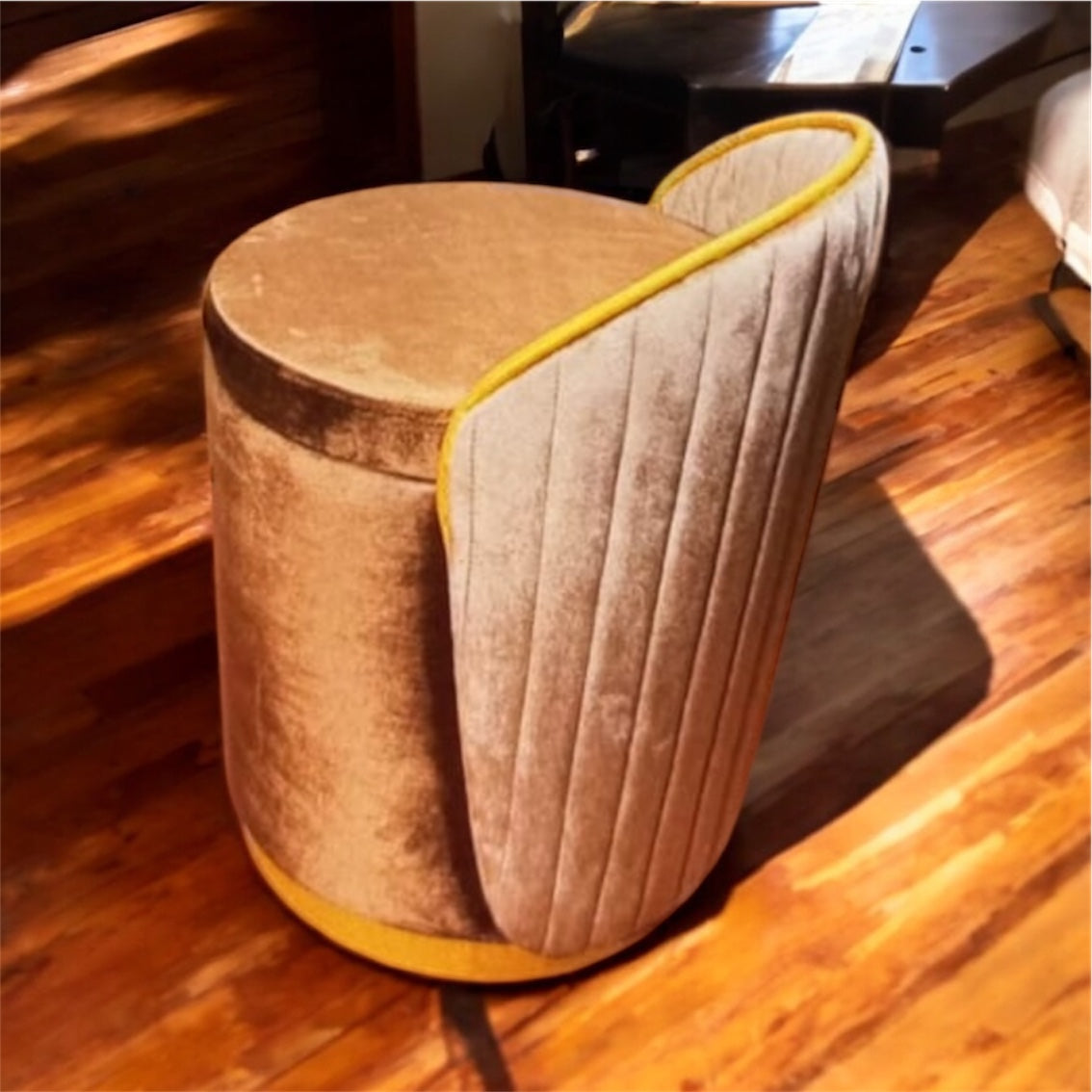 Elegant Upholstered brown Vanity Stool with Back and storage - 1507-10