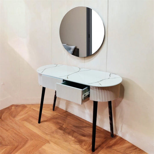 Two Drawer Console with Mirror Black Marble Design Top 1607