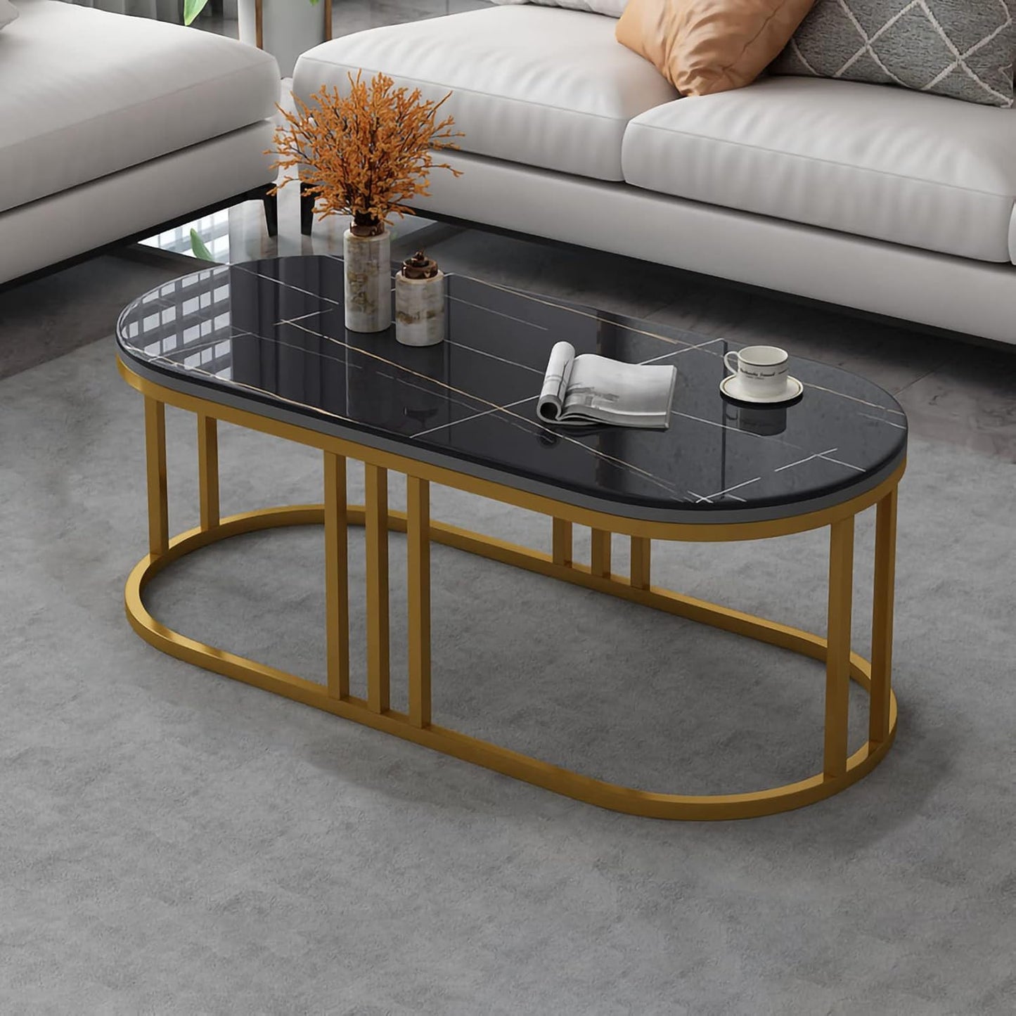 Modern Oval Coffee Table, Metal Frame 1114