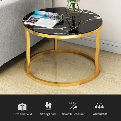 Nest of Tables Set of 2, Black Marble Gold and black Metal Legs 1112