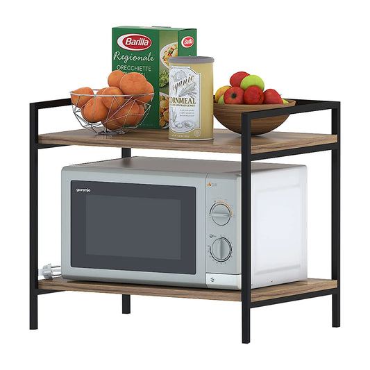 2 Tier Wood & Metal Microwave Stand Kitchen Storage Shelf Microwave