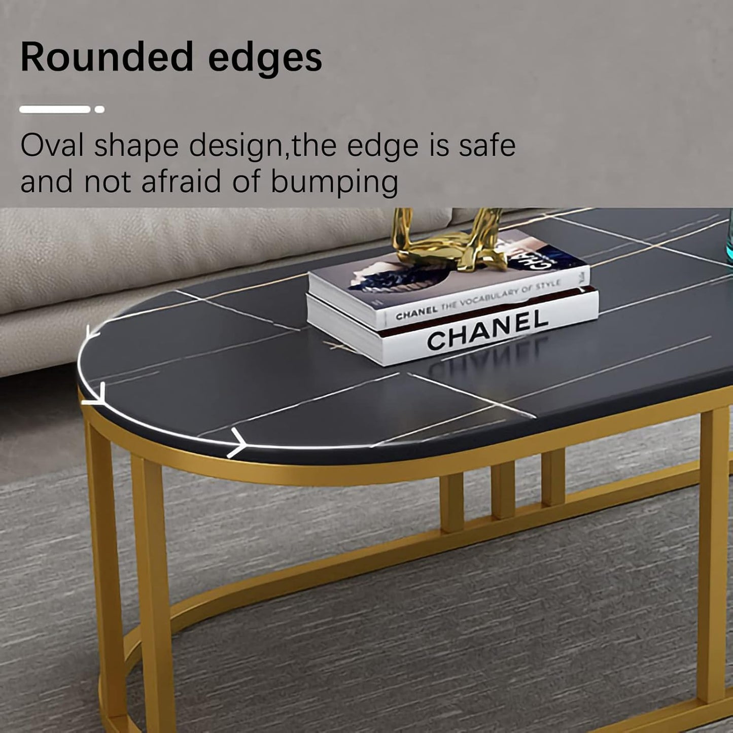 Modern Oval Coffee Table, Metal Frame 1114