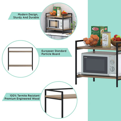 2 Tier Wood & Metal Microwave Stand Kitchen Storage Shelf Microwave