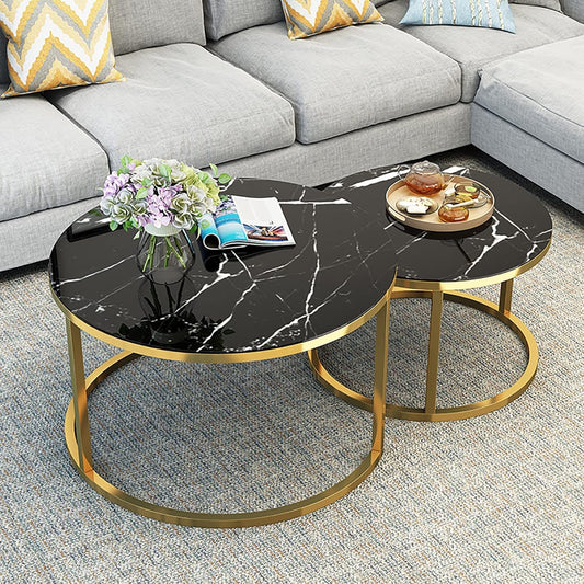 Nest of Tables Set of 2, Black Marble Gold and black Metal Legs 1112