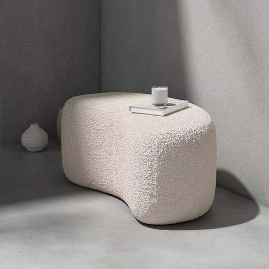 Wnzzy Luxury Soft Bouclé Upholstered Ottoman Bench – Modern Entryway Shoe Changing Stool for Bedroom, Living Room & Hallway Seating