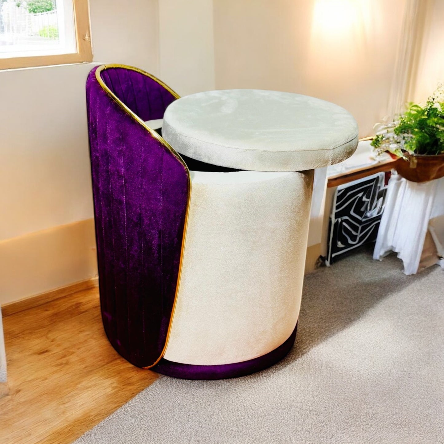 Elegant Upholstered red Vanity Stool with Back - 1507-9