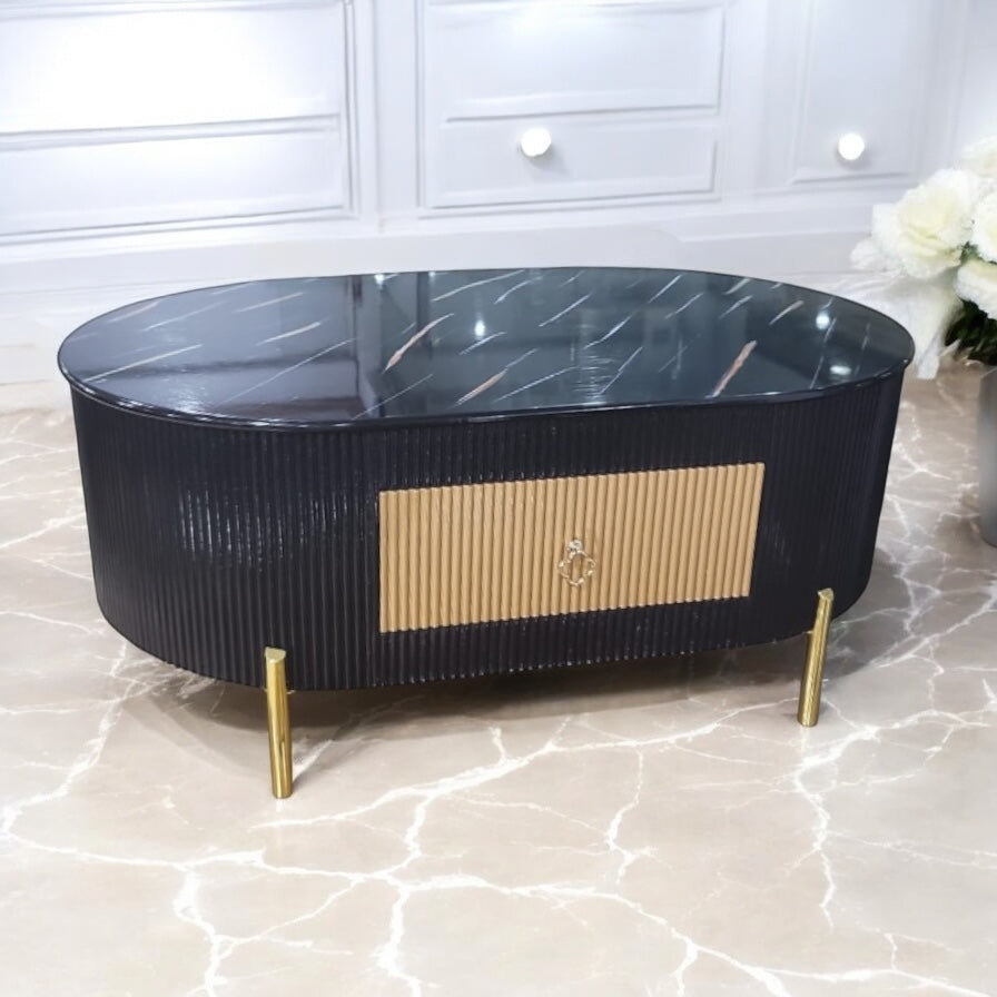 Oval ribbed marble design center table 1120