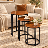 3-Piece Modern Nesting Coffee Table Set with Wood Finish Top & Black Metal Frame