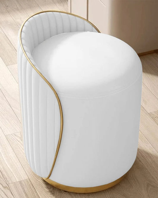 Elegant Upholstered White Vanity Stool with Back - 1507-1