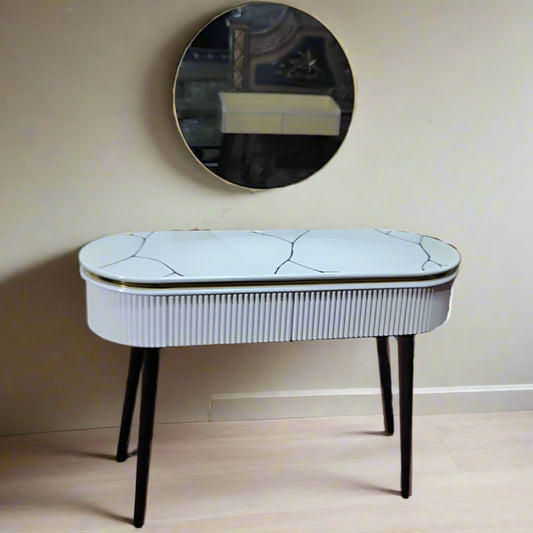 Two Drawer Console with Mirror White Marble Design Top 1605