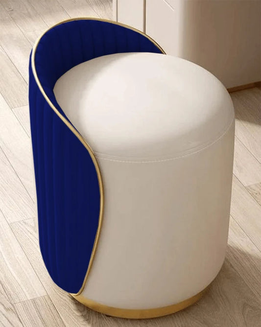 Elegant Upholstered Dark blue Vanity Stool with Back - 1507-6