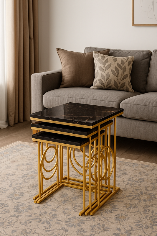 Modern coffee table set white and black marble lamination MDF board top