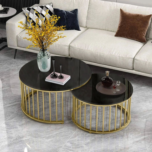 Premium Golden Caged with Black Marble Table Set of 2 1106